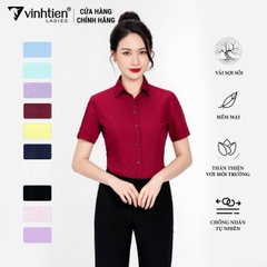 Áo Sơ Mi Nữ Ngắn Tay Vải Trơn Modal Slimfit 295 Vĩnh Tiến - LM-A005-Đỏ