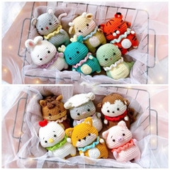 Set Quà Sinh Nhật Handmade Dễ Thương LYLYCRAFT , Móc Khoá Len 12 Con Giáp Kèm Túi Đựng  Có Sẵn Thiệp