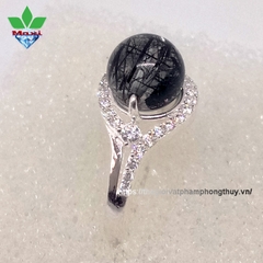 Nhẫn bạc Thái 925 đính Thạch Anh Tóc đen