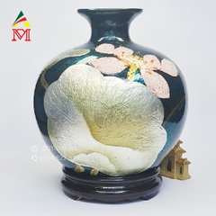 Bình Sơn Mài In Hình Hoa Sen Men Hỏa Biến Bát Tràng
