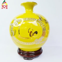 Bình Hút Lộc Gốm Sứ Men Vàng Vẽ Chữ Lộc Trang Trí Phòng Khách