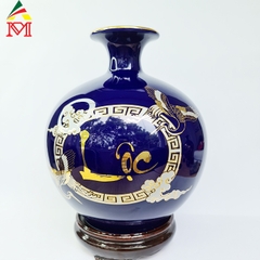 Bình Hút Lộc Gốm Sứ Men Xanh Tím Vẽ Chữ Lộc Trang Trí Phòng Khách