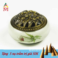 Lư hương đốt trầm gốm sứ cao cấp trắng xanh