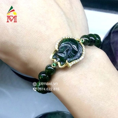 Vòng Tay Diopside 3A Mix Hồ Ly Ngọc Cẩm Thạch Bọc Vàng 10K