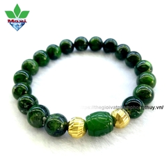 Vòng Tay Diopside 3A Mix lu thống Ngọc bích và 2 Bi Vàng 9999