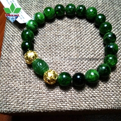 Vòng Tay Diopside 3A  Mix lu thống Ngọc bích và 2 Bi Vàng 9999