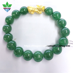 Vòng Tay Thạch Anh Dâu Xanh Charm Tỳ Hưu Vàng 9999(1.0g)