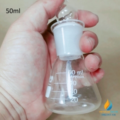 Bình tam giác thủy tinh 50ml có nút cổ mài vạch chia chịu nhiệt