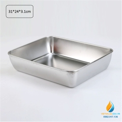 Khay Inox thành cao kích thước 31*24*3.1cm, Inox 304 không gỉ, thành dày