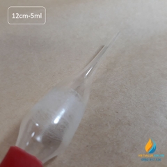 Pipet thủy tinh bầu nhỏ cho chai công tơ hút, núm cao su đỏ, mức hút 5ml