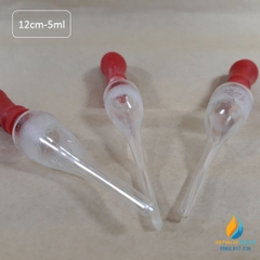 Pipet thủy tinh bầu nhỏ cho chai công tơ hút, núm cao su đỏ, mức hút 5ml