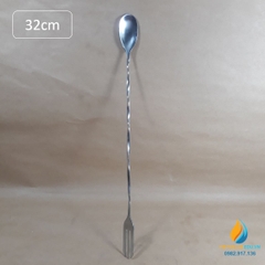 Thìa 2 đầu Inox, một đầu muỗng, một đầu dĩa, thân xoắn pha chế tiện ích, dài 32cm