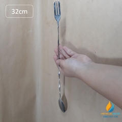 Thìa 2 đầu Inox, một đầu muỗng, một đầu dĩa, thân xoắn pha chế tiện ích, dài 32cm