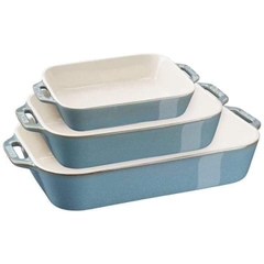 SET 3 KHAY GỐM CHỮ NHẬT BỎ LÒ STAUB màu xanh