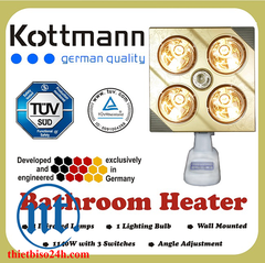 Đèn sưởi nhà tắm Kottmann 4 bóng dòng vàng (KOTT-GOLDEN) 1140 W - K4B-Gbox