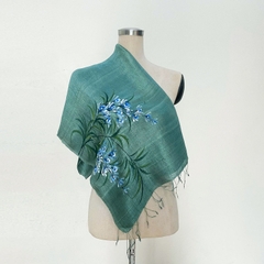 Khăn Lụa Tơ Tằm vẽ hoa cỏ mẫu 51 (xanh ngọc bích)