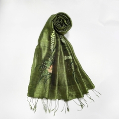 Khăn Lụa Tơ Tằm vẽ hoa cỏ mẫu 62 (màu xanh olive)