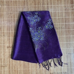 Khăn Lụa Tơ Tằm vẽ hoa cỏ mẫu 59 (tím đậm)