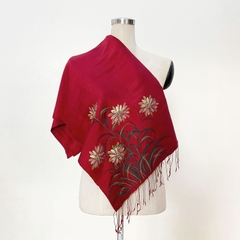 Khăn Lụa Tơ Tằm vẽ hoa cỏ mẫu 03 (màu đỏ)