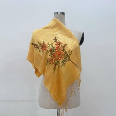 Khăn Lụa Tơ Tằm vẽ hoa cỏ mẫu 53 (vàng cam)