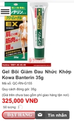 Gel Giảm Đau Nhức Xương Khớp, Đau Cơ, Đau Lưng Banterin Kowa - Nhật Bản