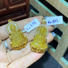 Mặt đá Thạch Anh Tóc Vàng tự nhiên bọc vàng 10k Quan Âm Mặt đá Thạch Anh Tóc Vàng tự nhiên bọc vàng 10k Quan Âm