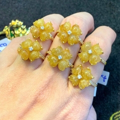 Nhẫn đá Thạch Anh Tóc Vàng tự nhiên vàng 10k cỏ 4 lá Nhẫn đá Thạch Anh Tóc Vàng tự nhiên vàng 10k cỏ 4 lá