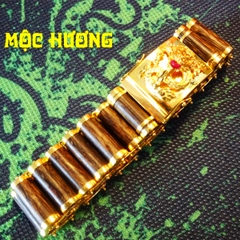 Vòng Trầm Hương Sánh Chìm Bọc Vàng 18k Mặt Rồng