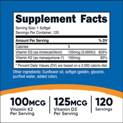 Nutricost Vitamin D3 + K2MK7 (120 Viên)