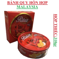 Bánh quy hỗn hợp Malaysia  Ritaz Assorted biscutits tròn hộp thiếc 340gr