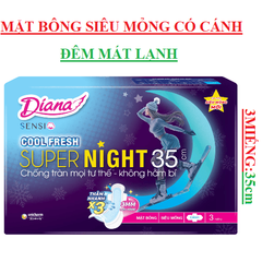 Băng vệ sinh đêm mặt bông siêu mỏng mát lạnh Diana  sensi cool fresh super night có cánh 3 miếng 35cm