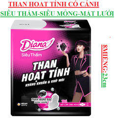 Băng vệ sinh than hoạt tính siêu thấm siêu mỏng mặt lưới  Diana  có cánh  8 miếng