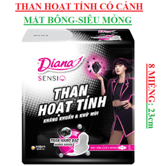 Băng vệ sinh than hoạt tính mặt bông siêu mỏng Diana sensi có cánh 8 miếng