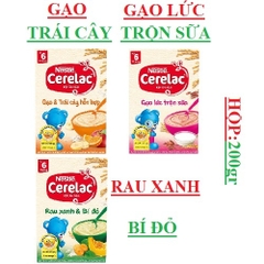 Bột ăn dặm gạo lức và sữa, bột ăn dặm gạo trái cây, bột ăn dặm rau xanh bí đỏ Nestle' hộp 200gr