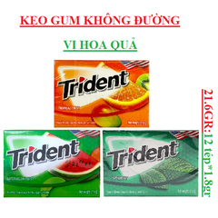 Kẹo gum (cao su) không đường vị hoa quả Trident gói (20-:-21.6)gr