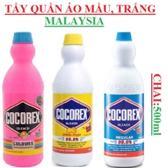 Nước tẩy quần áo mầu, tẩy quần áo trắng cocorex malaysia chai 500gr