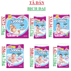 Tã dán bobby fresh siêu mỏng, XS72, S56, M48, XXL34, XL38, L42 (Dán đại)