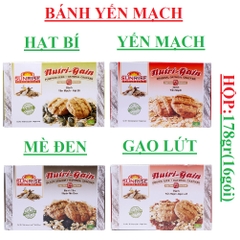 Bánh yến mạch sunrise không đường, yến mạch mè đen, yến mạch hạt bí, yến mạch gạo lức hộp 178gr