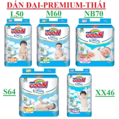 Bỉm dán goon premium Thái lan bịch đại NB70,S64,M60,L50,XL46