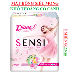 Băng vệ sinh mặt bông siêu mỏng khô thoáng  Diana sensi có cánh 8 miếng 23cm