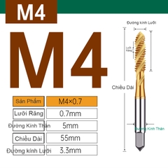 Mũi TARO Mạ Titan EX-SFT đầu vàng Rãnh xoắn ốc M2-M24 (TR001)