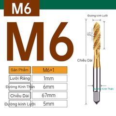 Mũi TARO Mạ Titan EX-SFT đầu vàng Rãnh xoắn ốc M2-M24 (TR001)