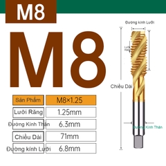 Mũi TARO Mạ Titan EX-SFT đầu vàng Rãnh xoắn ốc M2-M24 (TR001)