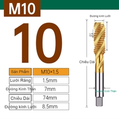 Mũi TARO Mạ Titan EX-SFT đầu vàng Rãnh xoắn ốc M2-M24 (TR001)