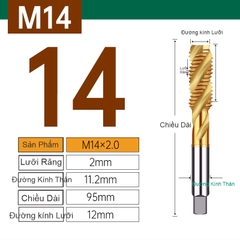 Mũi TARO Mạ Titan EX-SFT đầu vàng Rãnh xoắn ốc M2-M24 (TR001)