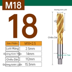 Mũi TARO Mạ Titan EX-SFT đầu vàng Rãnh xoắn ốc M2-M24 (TR001)