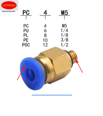 Đầu nối khí nén ren đồng và ống PC kết nối nhanh .