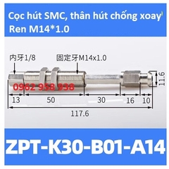 Cọc hút chống xoay SMC, thân hút INox bắt núm hút ZP, cọc hút ZPT chống xoay.