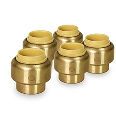 Pushlock UPSE12-5 Plug End Cap Pipe Fitting Push to Connect Pex Copper, CPVC, 1/2 Inch, Brass Pack of 5