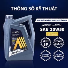 Dầu Nhớt Bán Tổng Hợp AISIN Econtech+ SP 20W50 4 Lít ESSNP2054P - Nhập Khẩu Chính Hãng
